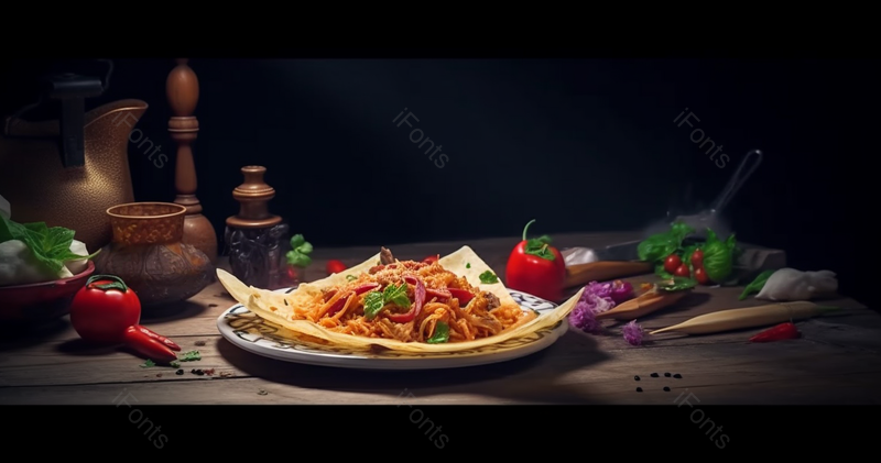 餐桌上美味的番茄炒面,高清,摄影图,摄影图片,图片大全,摄影图免费下载